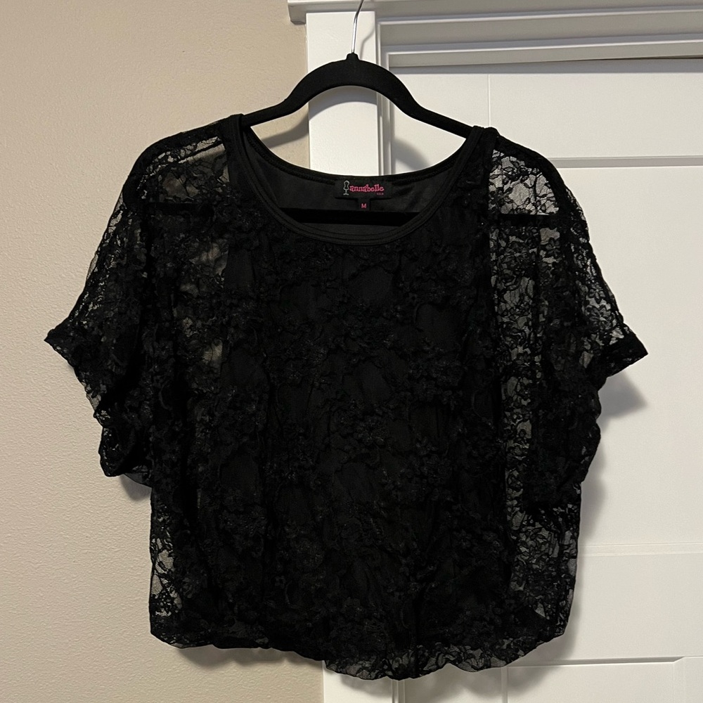 Annabelle Black Boxy Crop Blouse with Flutter Sleeves